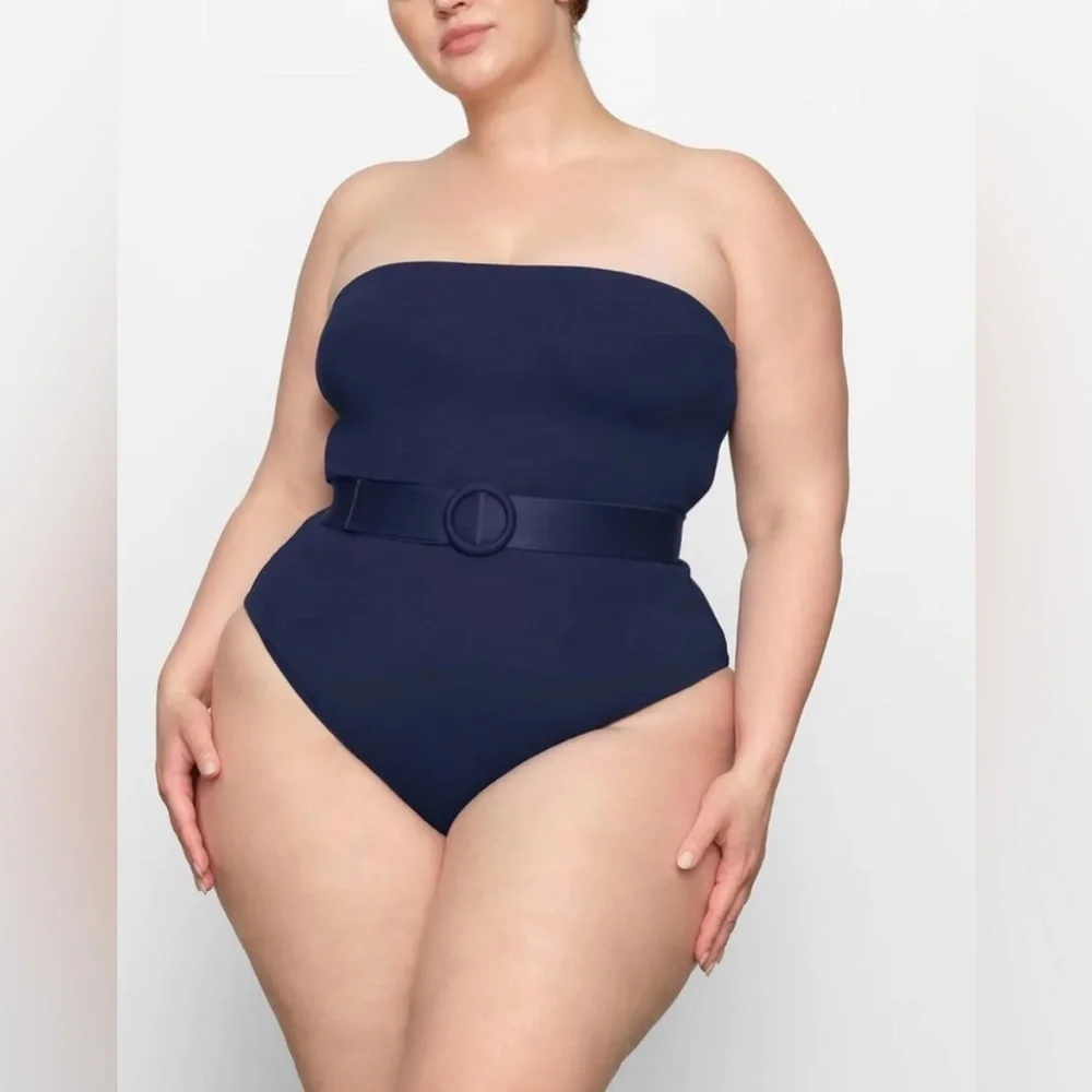 NWT Skims Sculpting Swimsuit Strapless One Piece Belted Midnight Blue Size 4X